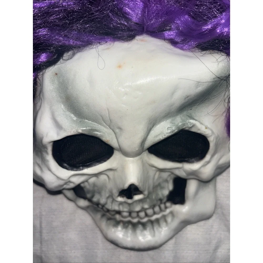 Easter Unlimited Skull Skeleton‎ Halloween Face Mask w/ Teeth Full Head Wig Hair